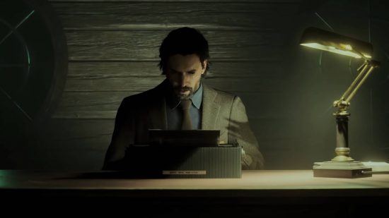 Alan Wake is sat by his typewriter writing the in-game universe version of the best story game.