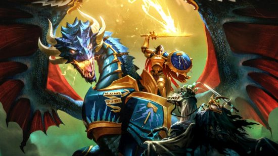 Two dragon riders duke it out with swords and shields in the best Warhammer games from Games Workshop's fantasy setting.