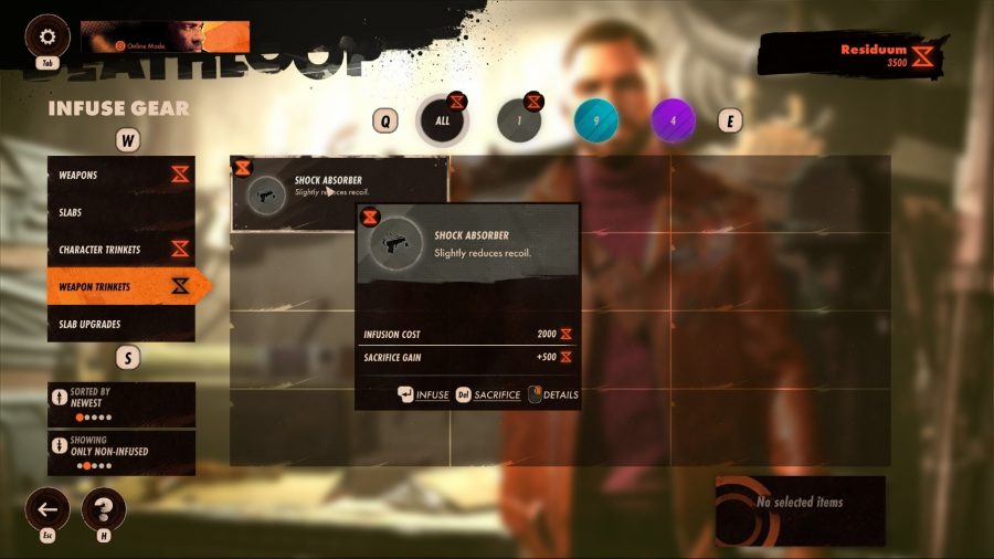 Infusing a weapon with residuum in Deathloop