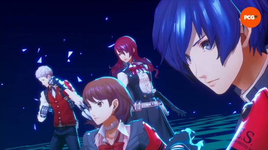 Persona 3 Reload review: the protagonist is leading a charge with Yukari, Akihiko, and Mitsuru for an All Out Attack.