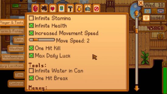 Stardew Valley mods: Cheat menu